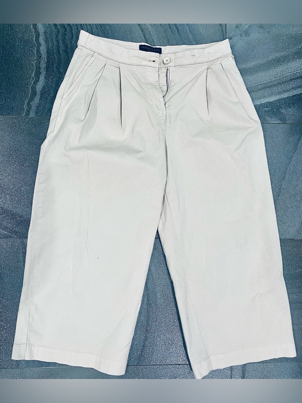 Women’s Trussardi Cream Wide Leg Pleated Chino Cropped Pants Sz 40